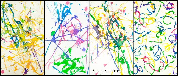 each string painting turns out completely different - yarn paintings or string painting for kids - this is a process art activity for toddlers and preschoolers | string painting for kids | yarn painting | process art ideas for toddlers and preschoolers | yarn painting preschool | yarn art | toddler paintings 