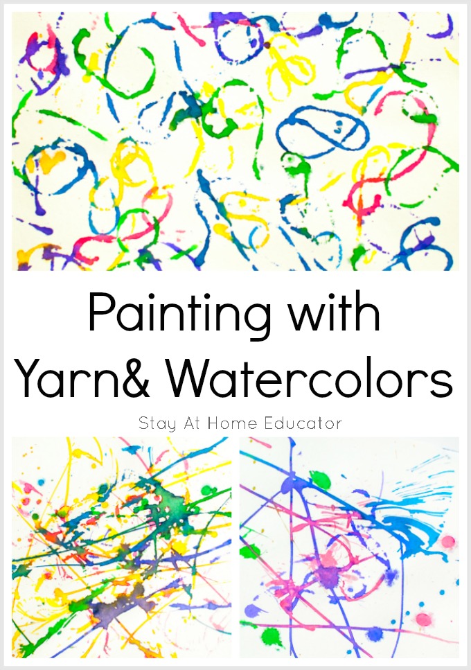 yarn paintings or string painting for kids - this is a process art activity for toddlers and preschoolers