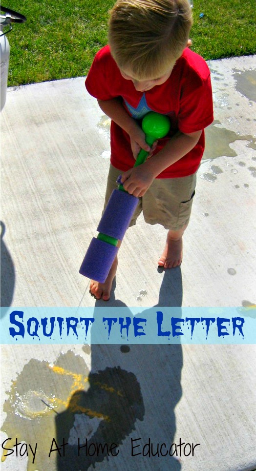 Squirt the Letter, a preschool letter dientification game perfect for beating the summer heat - Stay At Home Educator