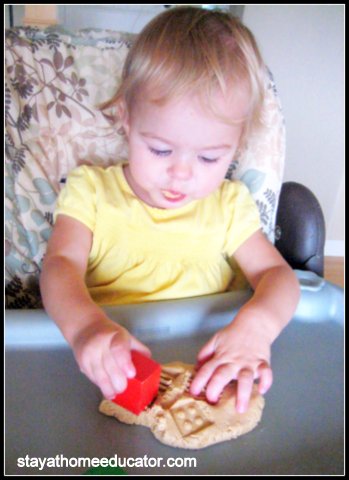 Preschooler playing with edible play dough recipe