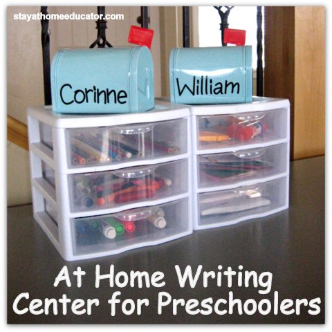 At home writing center for preschoolers