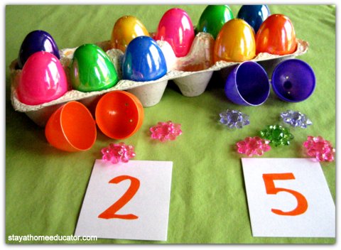 Easter Addition  using easter eggs | seven easter math activities for preschoolers, easy math easter activities, counting activities for easter theme using materials from home.