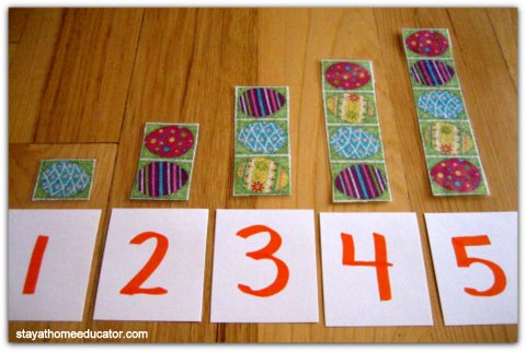 Easter Egg Counting | seven easter math activities for preschoolers, easy math easter activities, counting activities for easter theme using materials from home.