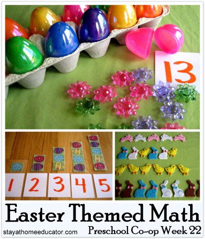 seven easter math activities for preschoolers, easy math easter activities, counting activities for easter theme using materials from home.