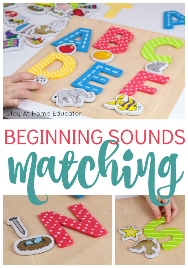 Use hands-on alphabet activities, like these beginning sound matches, with preschoolers