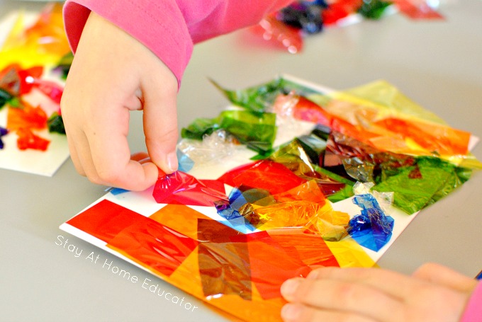cellpohane-collages-process-art-for-preschoolers-that-also-about light, color and reflection