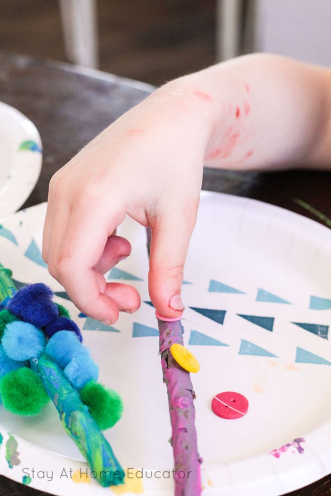 spring art for kids - make a decorated tree branch