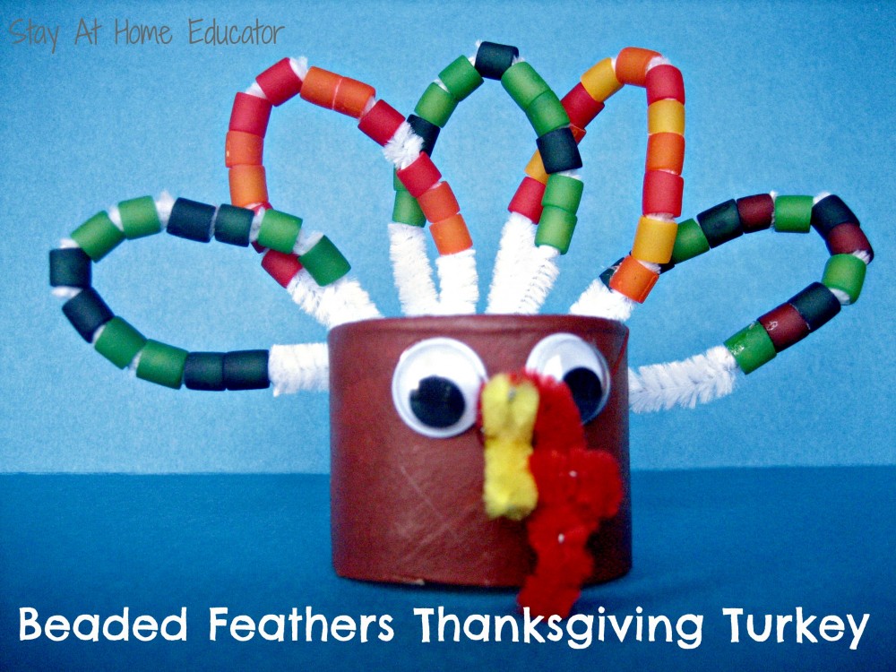 Beaded Feathers Thankgiving Turkey a craft in patterning - Stay At Home Educator