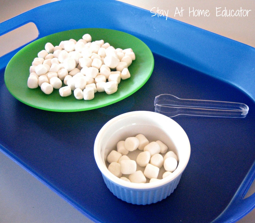 Snowball transferring with mini tongs - Stay At Home Educator