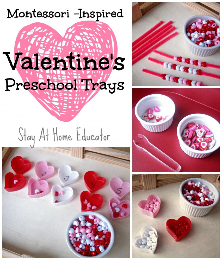 4 Montessori valentine's preschool trays