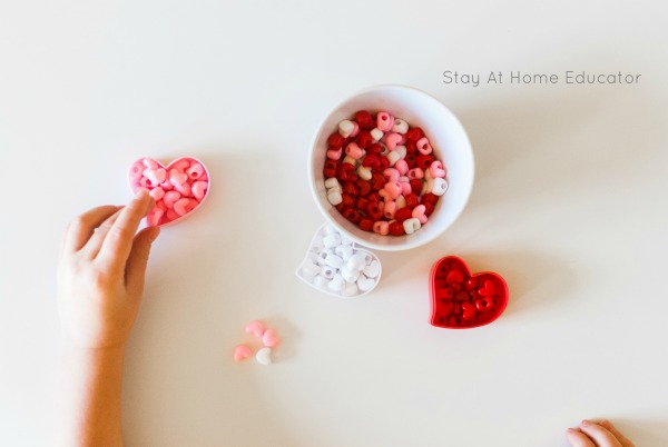preschool Valentine's activities with heart beads