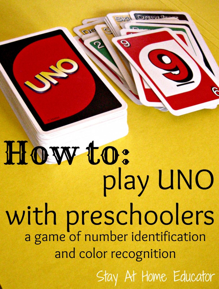 How to play UNO with preschoolers - a game of number identification and color recognition - Stay At Home Educator