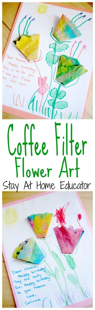 Coffee filter flower art for preschool- Stay At Home Educator
