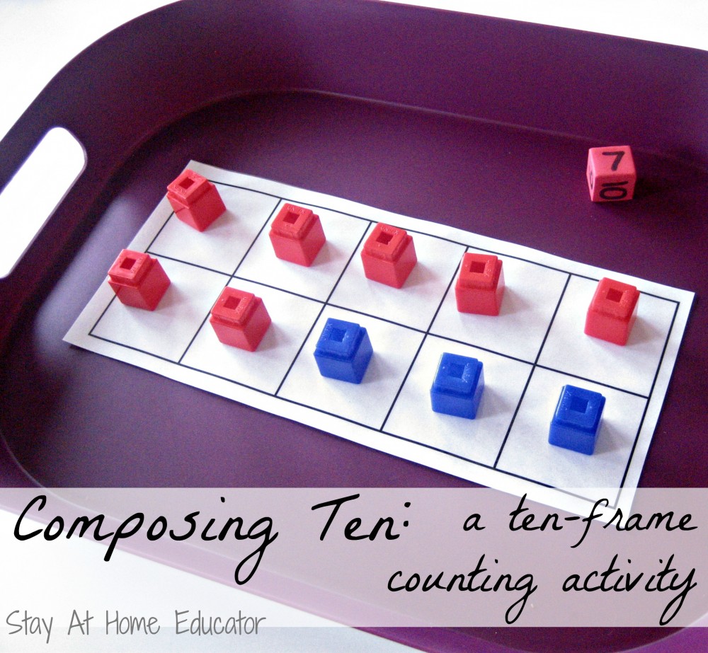 Composing Ten - a ten-frame counting activity for preschoolers through early elementary - Stay At Home Educator