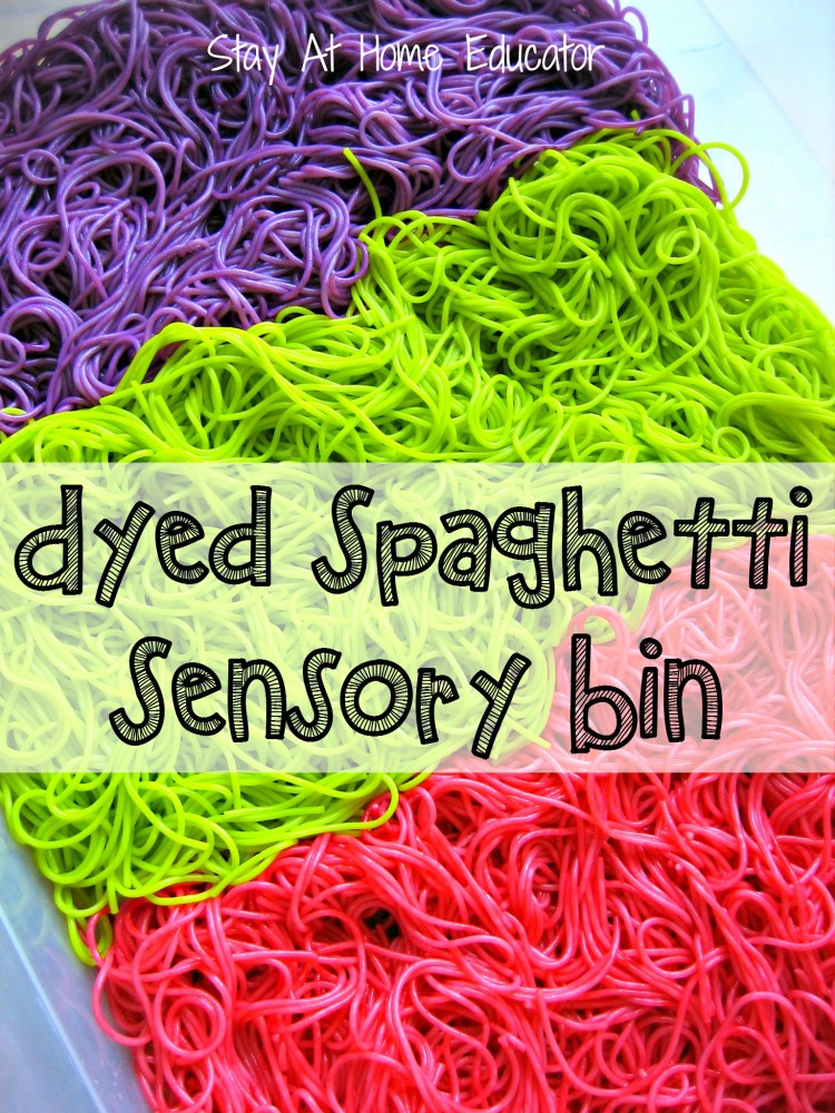 Dyed Spaghetti Sensory Bin - Stay At Home Educator