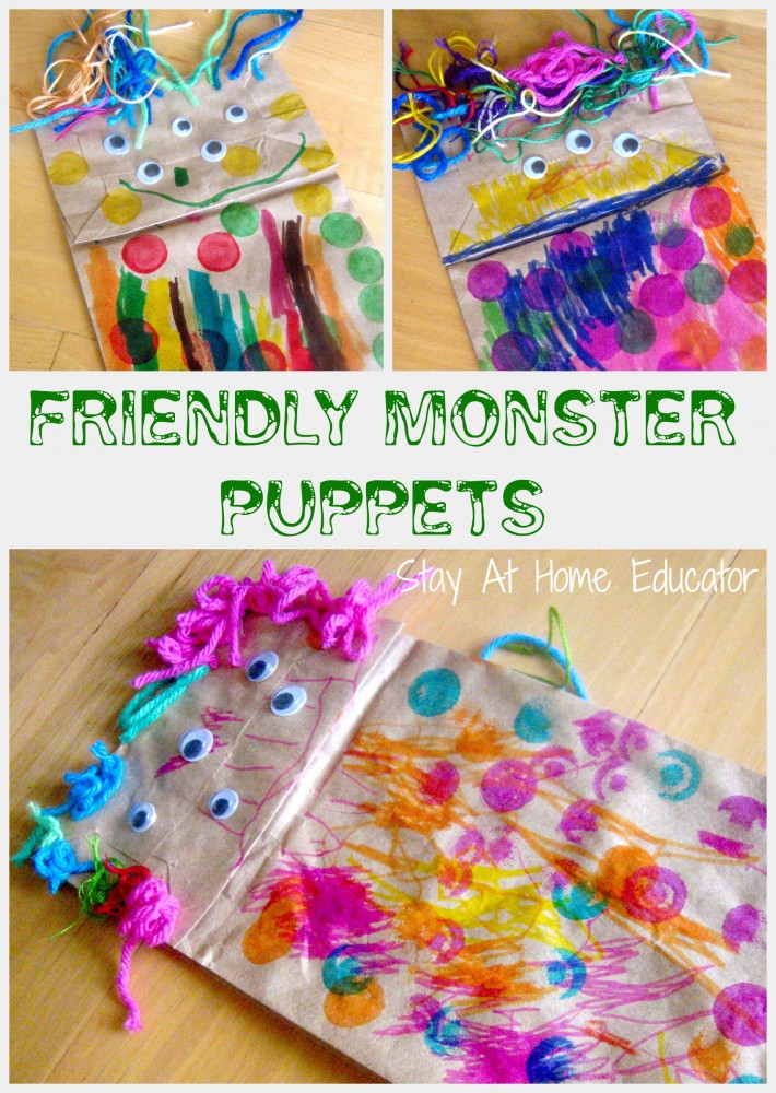 Friendly monster puppets Halloween craft - Stay At Home Educator