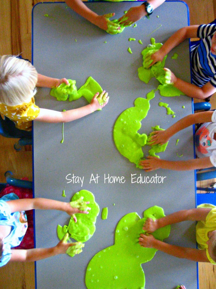 Playing with slime in preschool - Stay At Home Educator