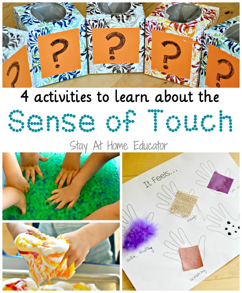 Looking for easy sensory activities for preschoolers? These FOUR sense of touch preschool activities are easy to do, and everyone will enjoy them! This is perfect for your Five Senses preschool theme! - Stay At Home Educator