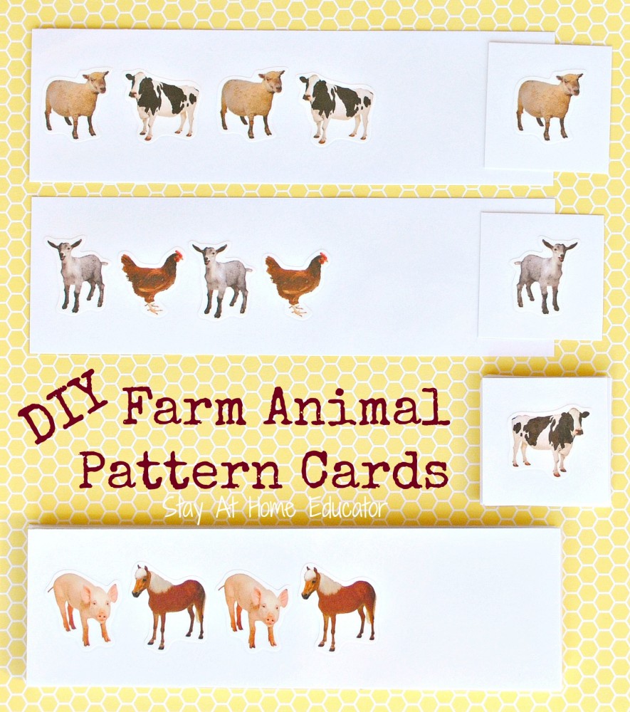 Quick and easy to prepare farm animal pattern cards and farm math activities - Stay At Home Educator