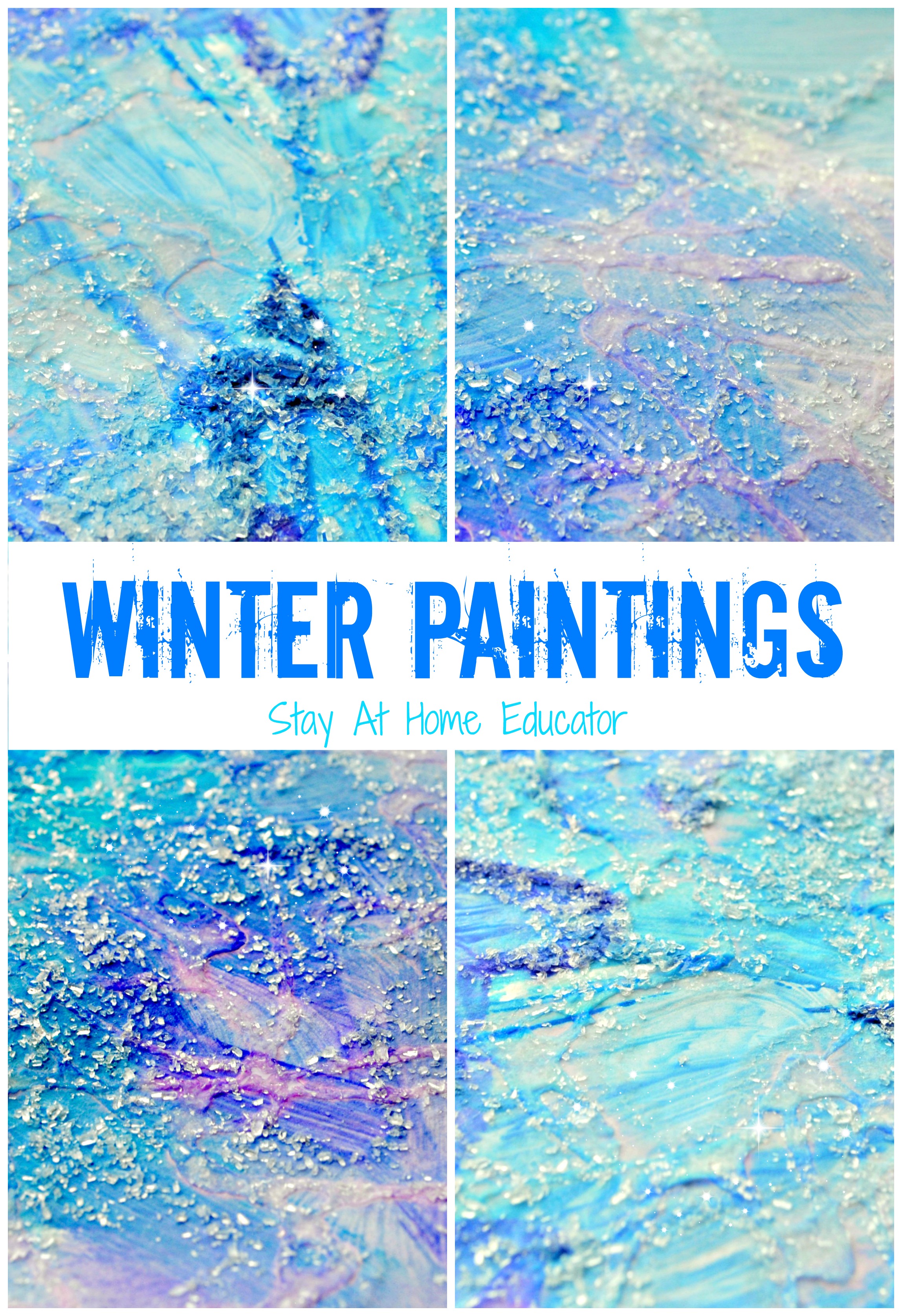 Sparkly Winter Process Art for Preschoolers - Process art is more about the process than the product, but this winter process art project for kids gives gorgeous results along with hand strengthening exercises - it's a win-win! This glitter free winter art project is great for all ages!