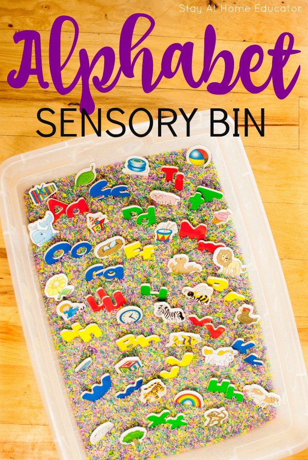 Alphabet sensory bin for kids