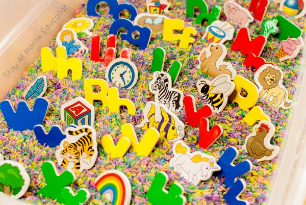 Alphabet sensory bin for preschoolers