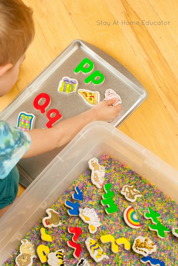 Exploring letter names and sounds with an alphabet sensory bin