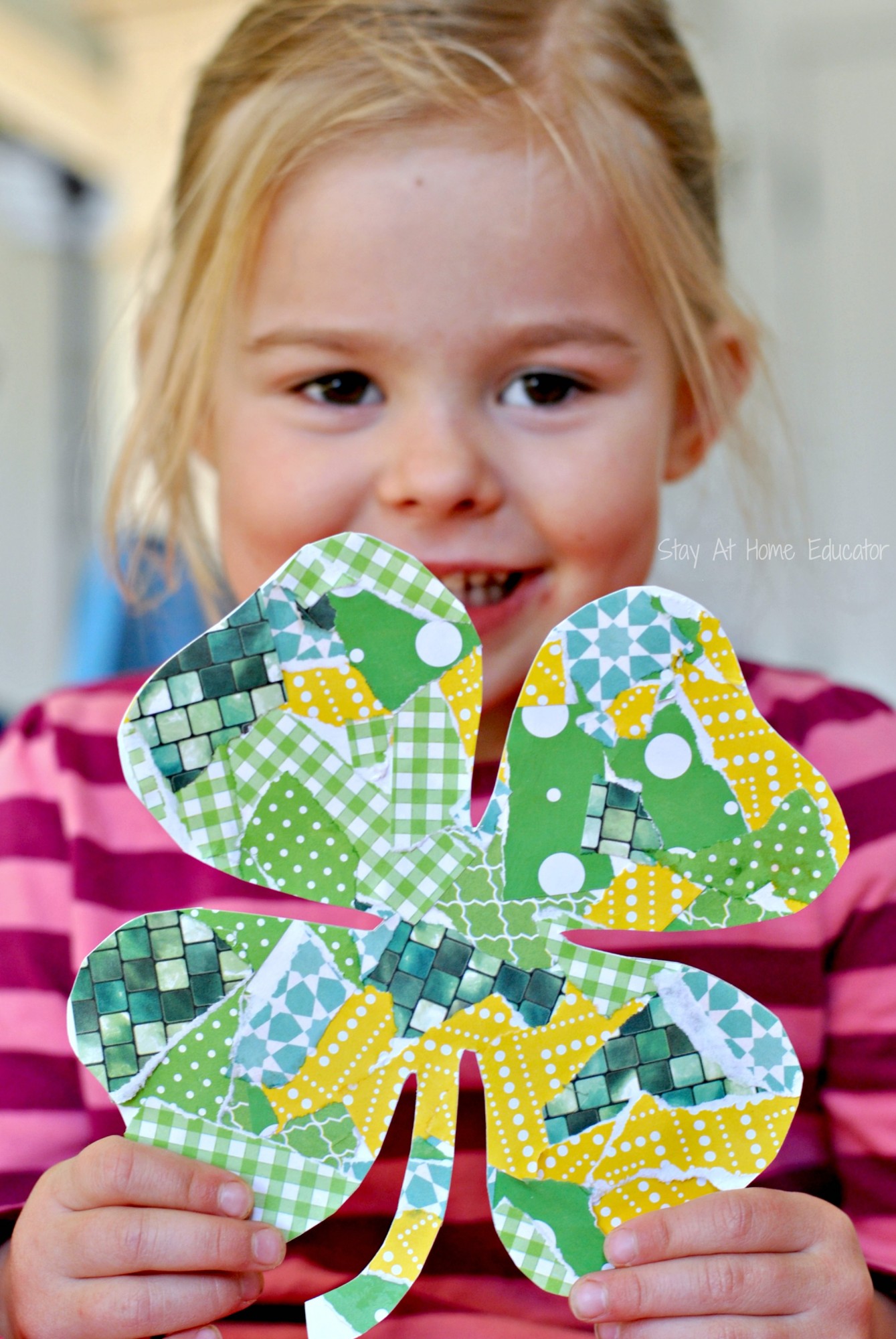 Torn paper collaged shamrock - Stay At Home Educator