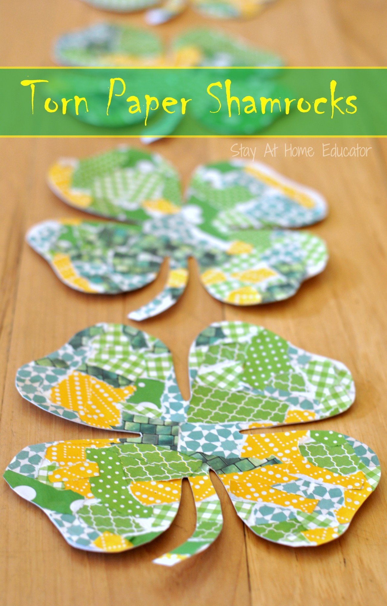Torn paper shamrock St. Patrick's Day craft for preschoolers - Stay At Home Educator