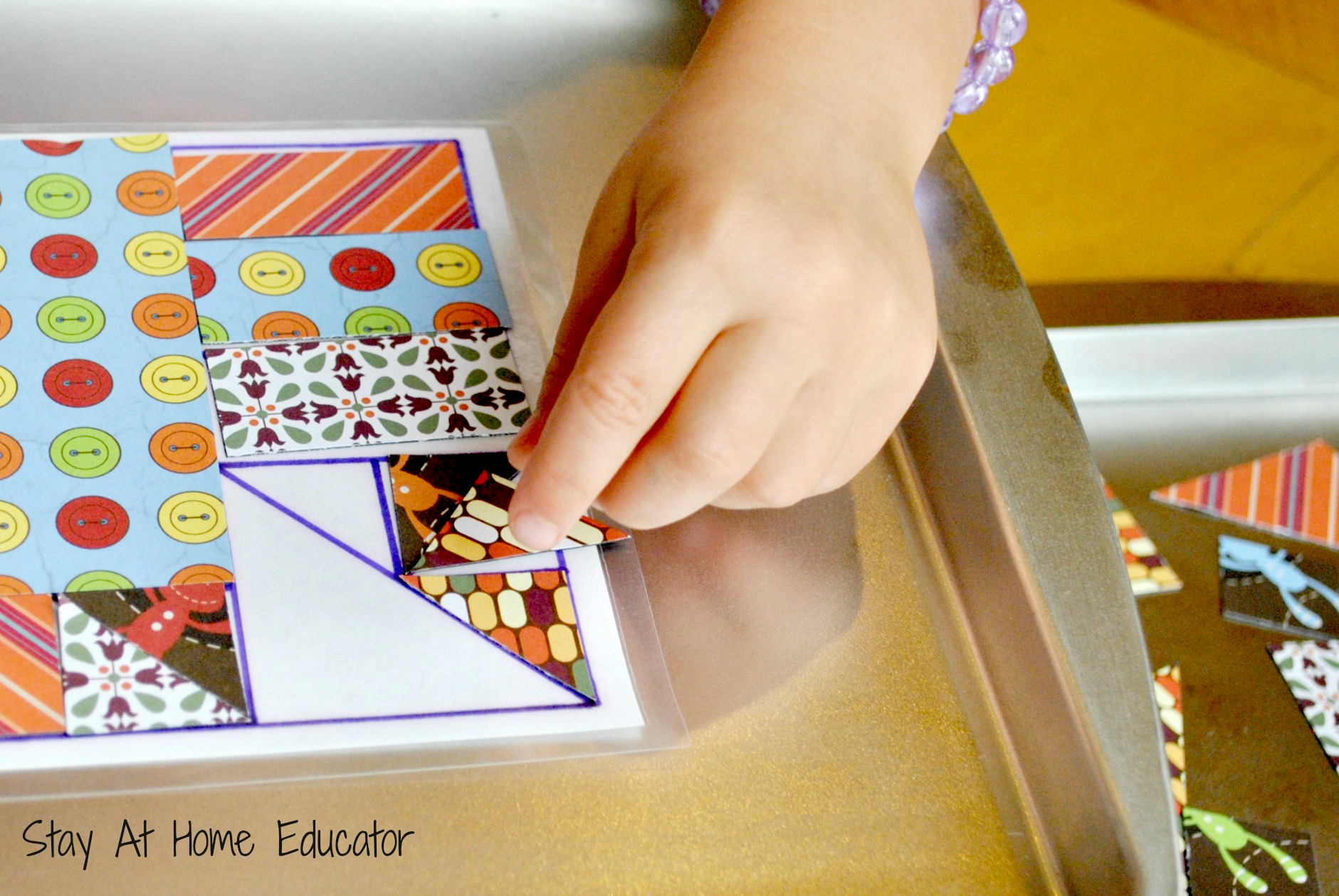 magnetic quilting shapes can also be a great fine motor activity for preschoolers - Stay At Home Educator
