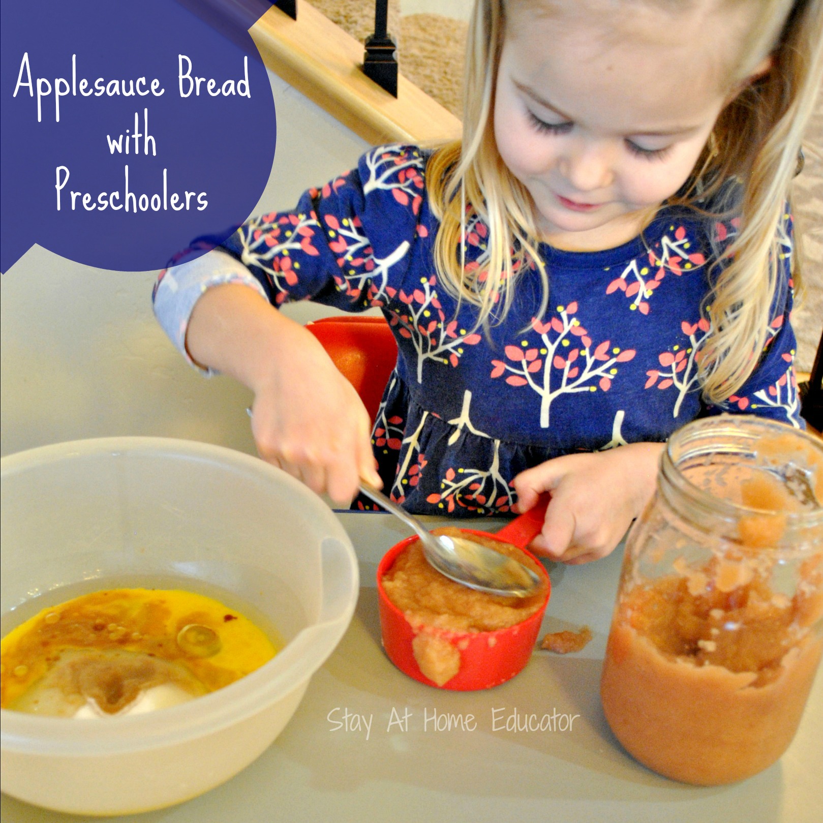 make applesauce bread with preschoolers - Stay At Home Educator
