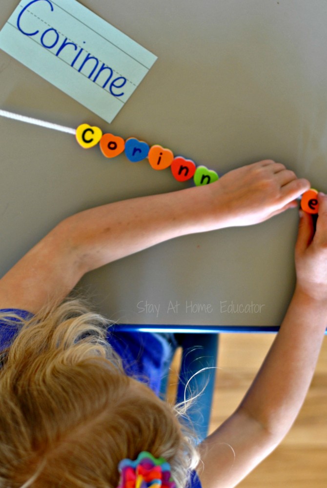 Beading names fine motor activity - Stay At Home Educator
