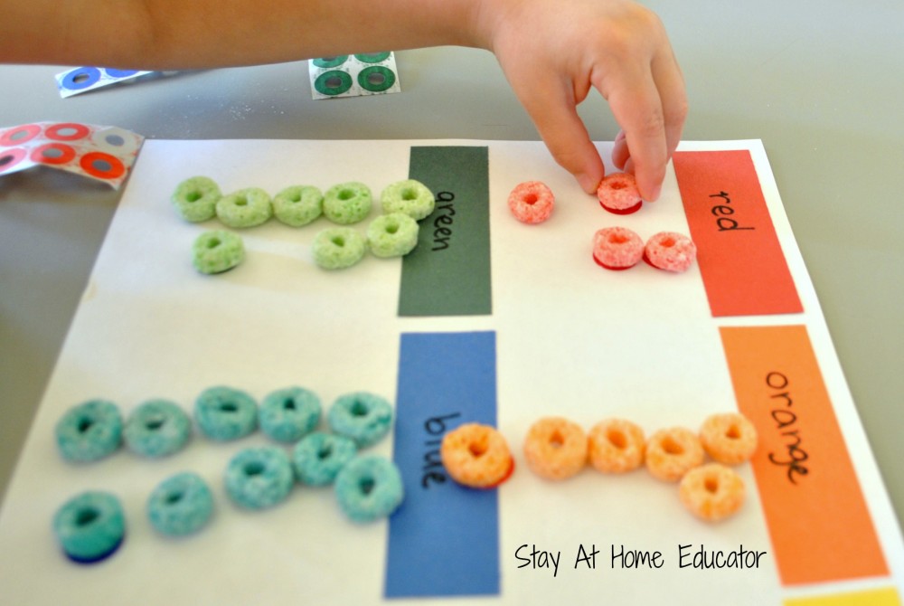 Sorting o shaped cereal in preschool math and fine motor activity - Stay At Home Educator