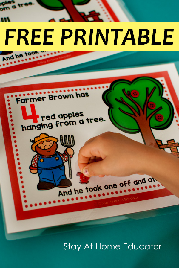 The “Farmer Brown Has Five Red Apples” song is an autumn favorite! Use these free printable counting mats to practice counting while singing along!