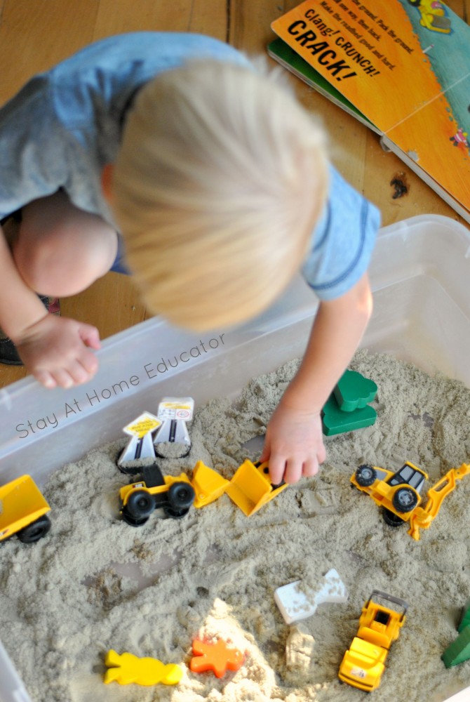 The book Roadwork can be integrated with construction small world play - Stay At Home Educator.1