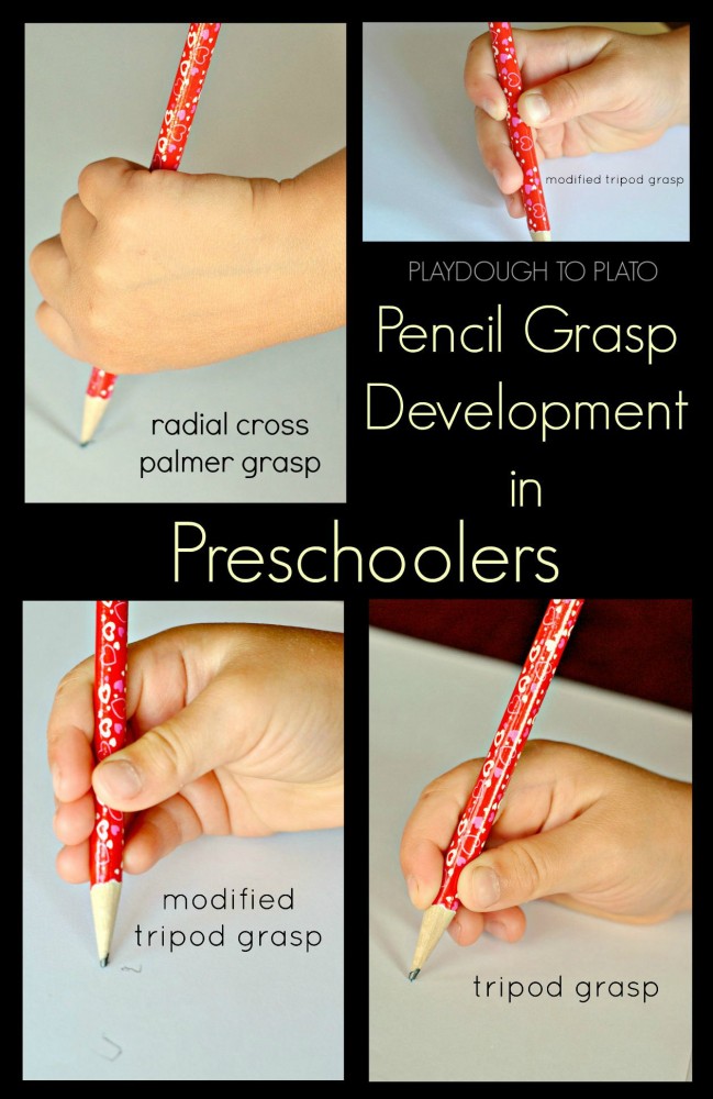 pencil grasp development in preschoolers - Playdough to Plato.