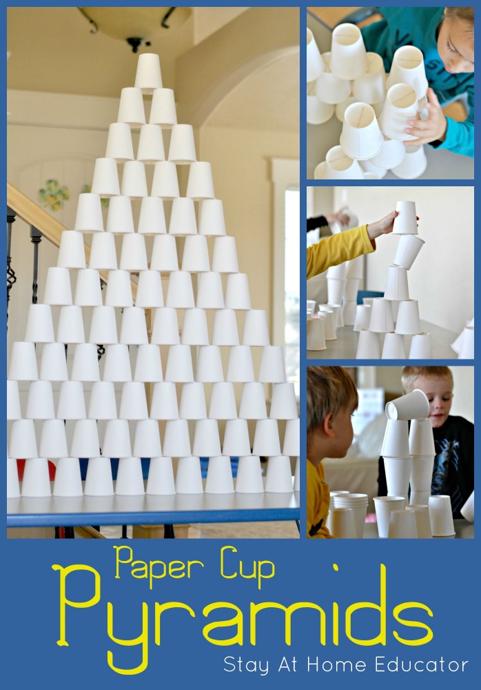 biulding paper up pyramids STEM activity - Stay At Home Educator