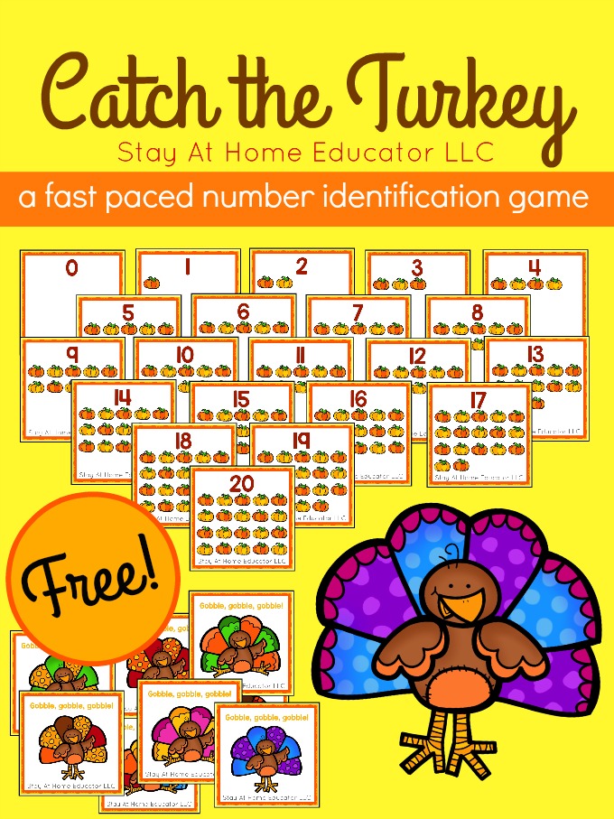 Catch the Turkey - a fast paced game of number identification and counting that is just right for preschoolers!