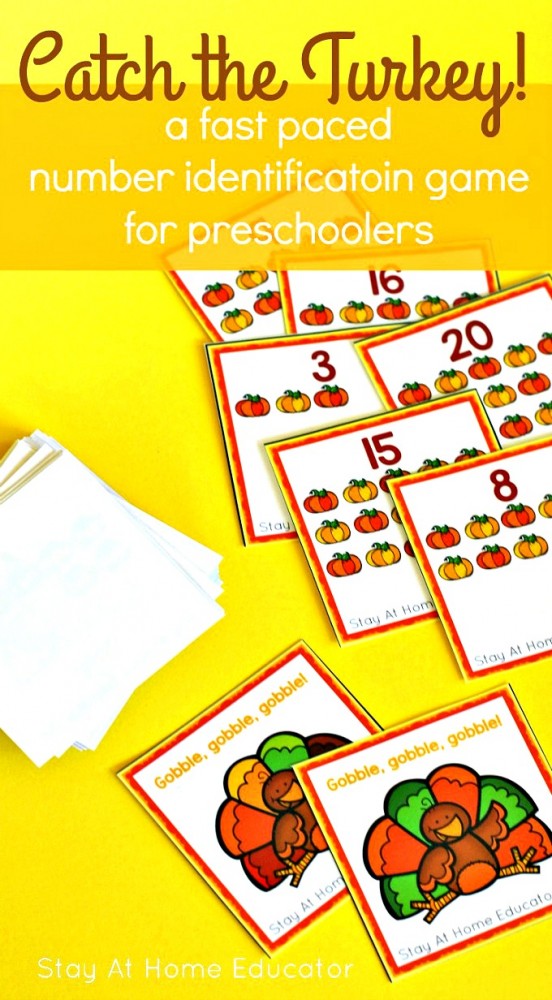 Catch the Turley is a fast paced game of number identification and counting that is just right for preschoolers! | This is a fast-paced Thanksgiving counting game for preschoolers | Thanksgiving math games for preschool | how to teach number recognition and counting