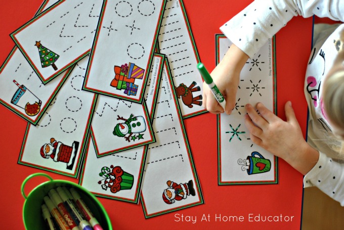 Christmas Literacy Activities for Preschoolers - pre-writing cards