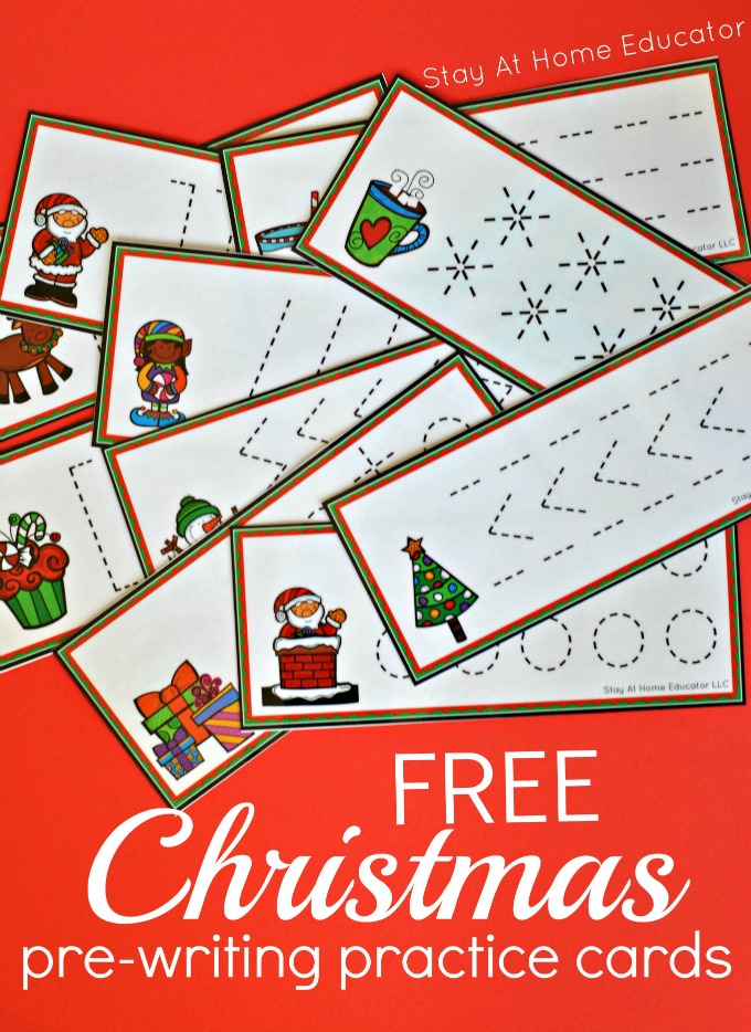 Christmas prewriting cards for preschool writing centers