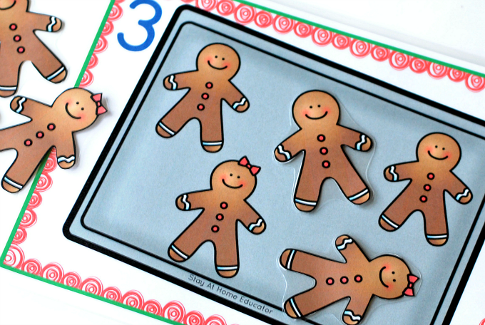 Christmas math activities for preschoolers - counting gingerbread men