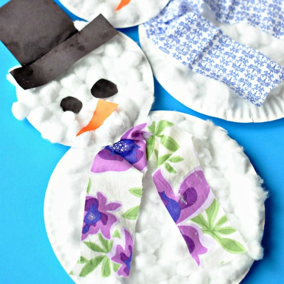 paper plate snowman to use as a Christmas activity for preschoolers