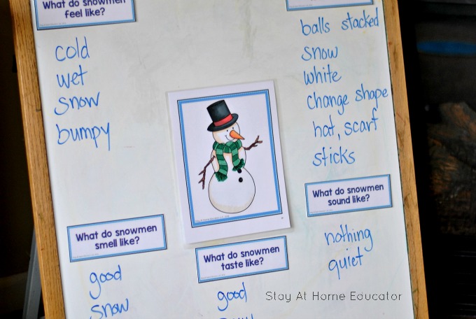 snowman sensory anchro chart in winter theme preschool lesson plans