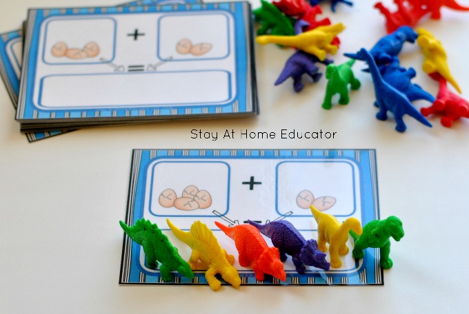 Dinosaur addition cards - practice sums up to 20!