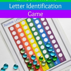rainbow letter graph with blue gems and the text rainbow theme letter identification game | letter names and sounds game | preschool letter identification |