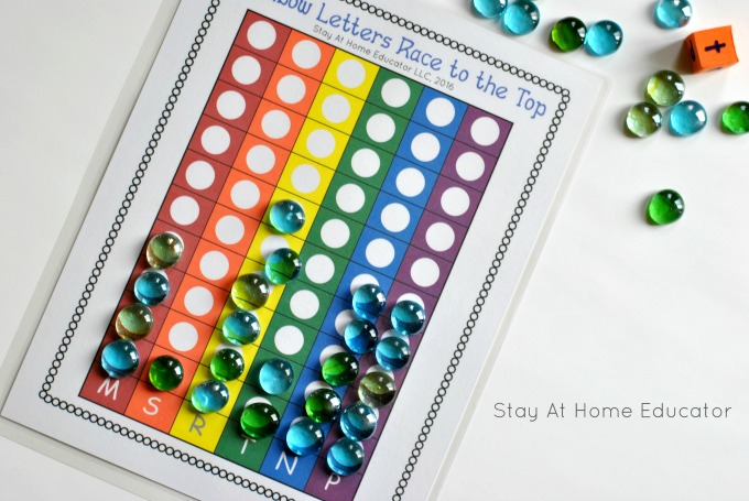 Rainbow Letters Race to the Top Free Printable - Stay At Home Educator - Rainbow Letters Race to the Top Free Printable - teach letter recognition and sounds with this alphabet game for preschoolers.