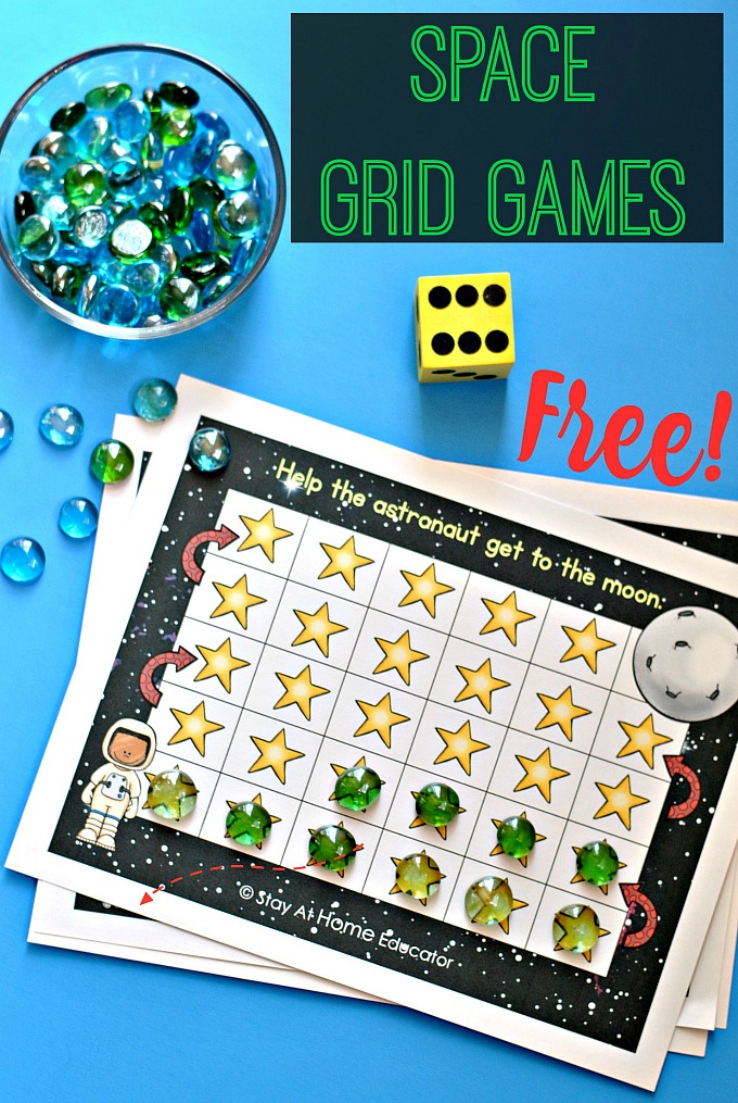 space games for preschoolers to teach one to one correspondence and counting skills | grid games | space theme games |