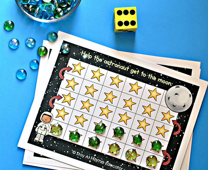 star and space grid game for preschoolers | one to one correspondence | grid games