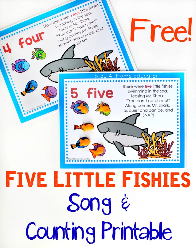 Five Little Fishies Song and Counting Printable for Preschoolers - I love counting songs for preschoolers and this adorable song is fun to sing - especially with this counting printable! This is perfect for ocean preschool themes and math themes for preschool. Enjoy the song and the game!